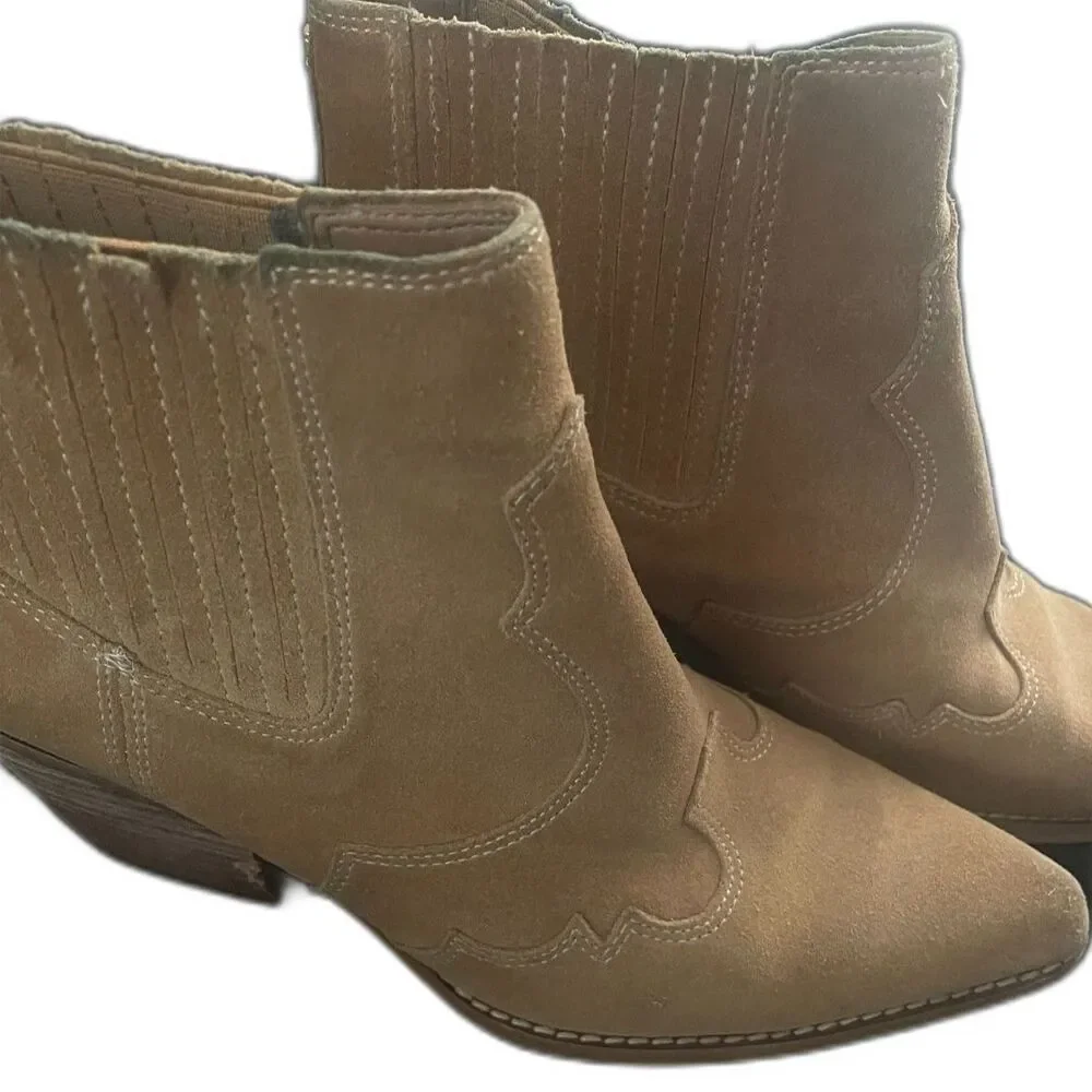 ~ Sam Edelman Suede Ankle Boots 8 Leather Booties Size Tan Camel Brown Western